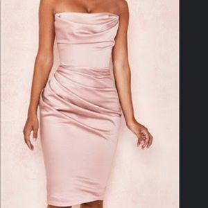 EMILIA' BLUSH SATIN STRAPLESS CORSET DRESS